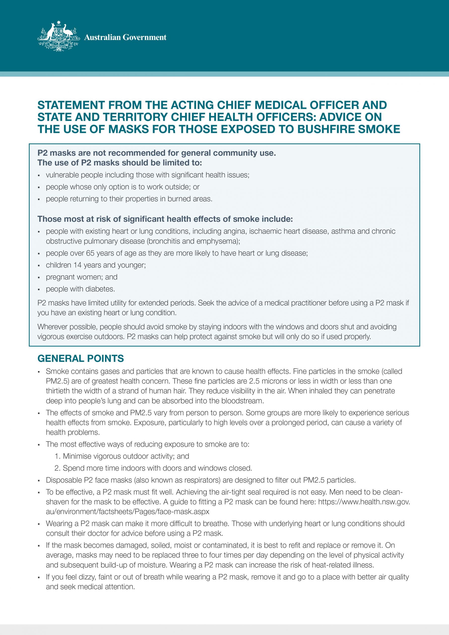 P2-Mask-2.jpg Advice on the use of mask for those exposed to bushfire smoke