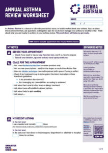 Asthma Review Worksheet Showing Tools for Asthma Management by Asthma Australia