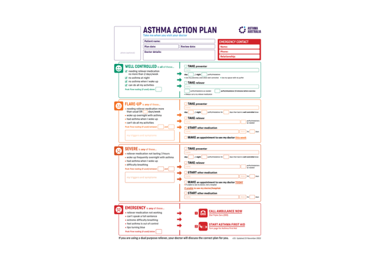Asthma Action Plan Asthma Australia
