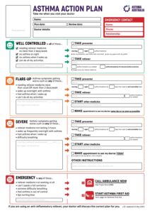 Asthma Action Plan and First Aid Information Sheet from Asthma Australia